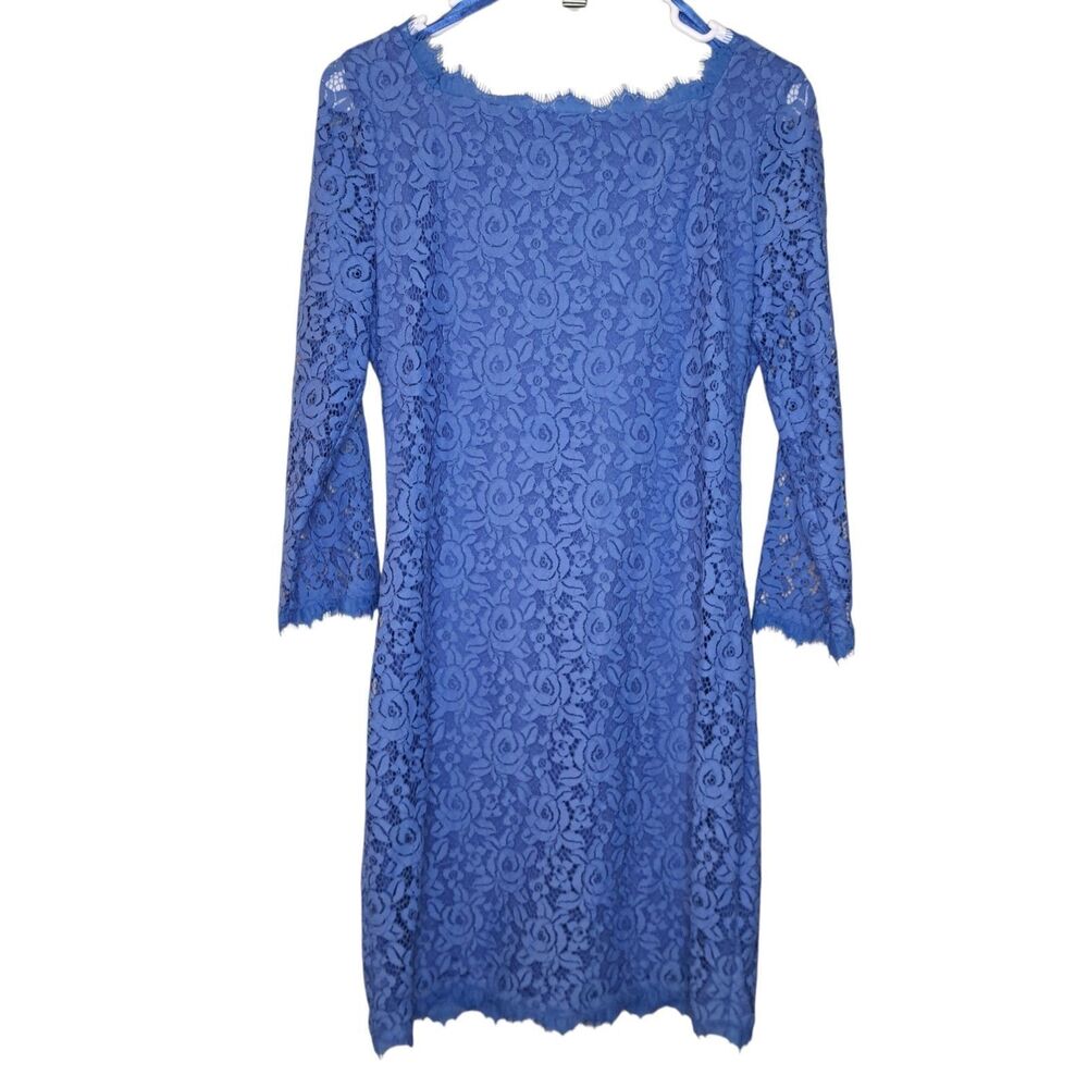 Diane Von Furstenberg Women Blue Lace Zarita Long Sleeve mini Dress Size 6 Zip